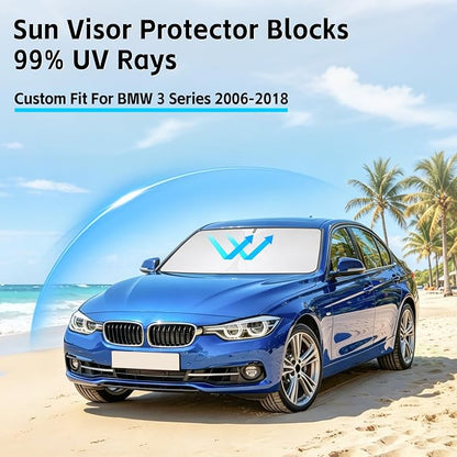 Windshield Sun Shade for BMW 3 Series 2006-2018 Sunshade 300T Windshield Cover Shield Protector Blocks UV Rays Custom Fit 3 Series Front Window Shade Windshield Accessories Keep Cool Foldable