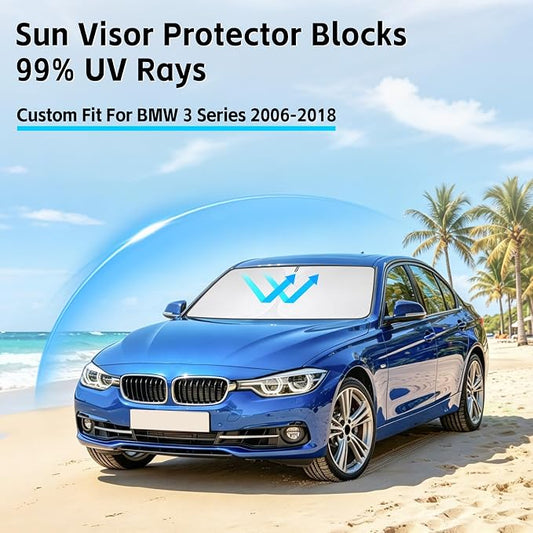 Windshield Sun Shade for BMW 3 Series 2006-2018 Sunshade 300T Windshield Cover Shield Protector Blocks UV Rays Custom Fit 3 Series Front Window Shade Windshield Accessories Keep Cool Foldable