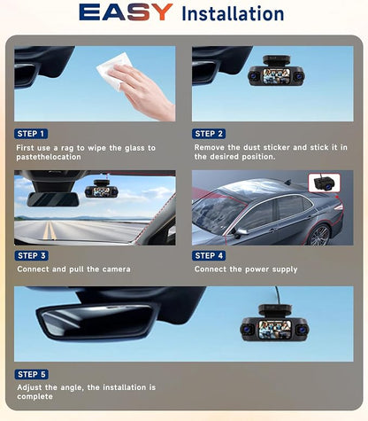 4K 360° Dash Cam 4-Channel Front/Rear/Inside/Side Car Dash Camera with WiFi, APP Control, Built-in GPS,128GB SD Card Included, 8 IR Night Vision, G-Sensor, 24/7 Parking Mode