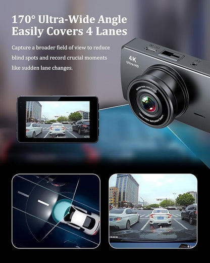 Dash Cam Front and Rear, Dash Camera for Cars 4K+1080, Dashcam Built-in WiFi, APP Control, 32GB Card Included, 3" IPS Touch Screen, 24H Parking Monitor, Night Vision, G-Sensor