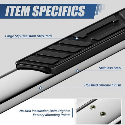 Auto Dynasty 5" Running Boards Compatible with 1999-2014 Chevy Silverado GMC Sierra 1500 2500 3500 Extended Cab, Stainless Steel Nerf Bars, Polished Chrome Non-Slip Side Steps