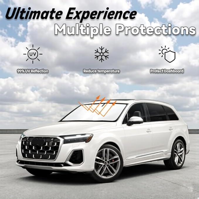 Windshield Sun Shade for Audi Q7 2016-2026, Car Front Window Sunshade with 240T Sun Visor Protector Blocks UV Rays Heat Sun Shield Accessories