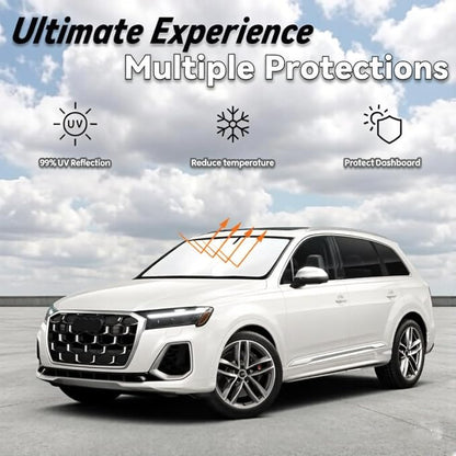 Windshield Sun Shade for Audi Q7 2016-2026, Car Front Window Sunshade with 240T Sun Visor Protector Blocks UV Rays Heat Sun Shield Accessories