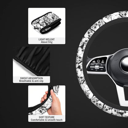 Halloween Skull Steering Wheel Cover, Anti-Slip Skeleton 15 Inches Car Steering Wheel Cover for Women Men, Neoprene Floral Car Accessories Protective Case for Vehicle Truck SUV