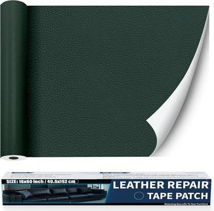 Zenyao Leather Repair Patch Tape - Self Adhesive Leather Repair Kit for Car Seat Furniture, Heavy Duty Vinyl Repair Patch for Couch Sofa, Waterproof Fix for Tears, 12x30 Inch Roll, Dark Green