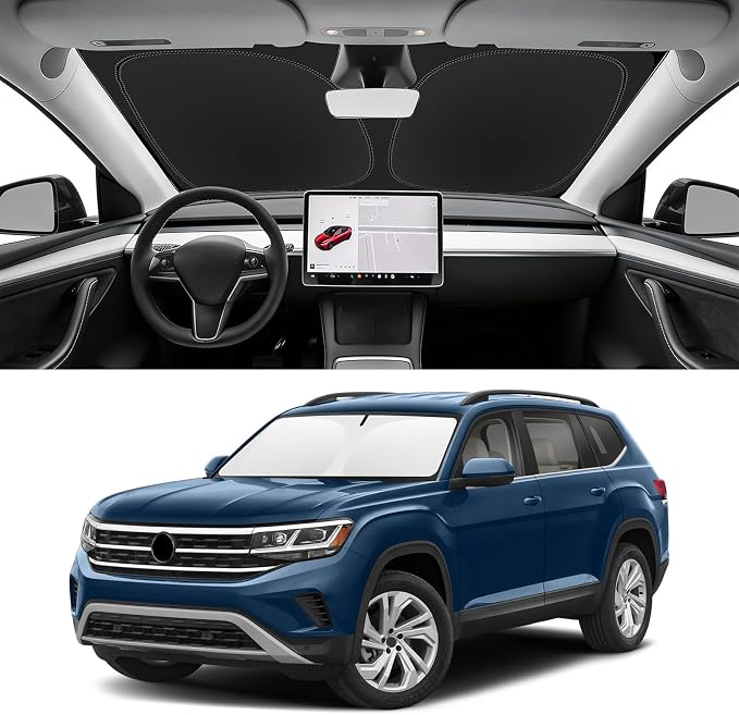 Custom Fit Windshield Sun Shade for VW Atlas 2018-2026, Blocks UV & Heat, Front Window Sunshade Accessories, Easy Fold & Store Keep Your Car Cooler