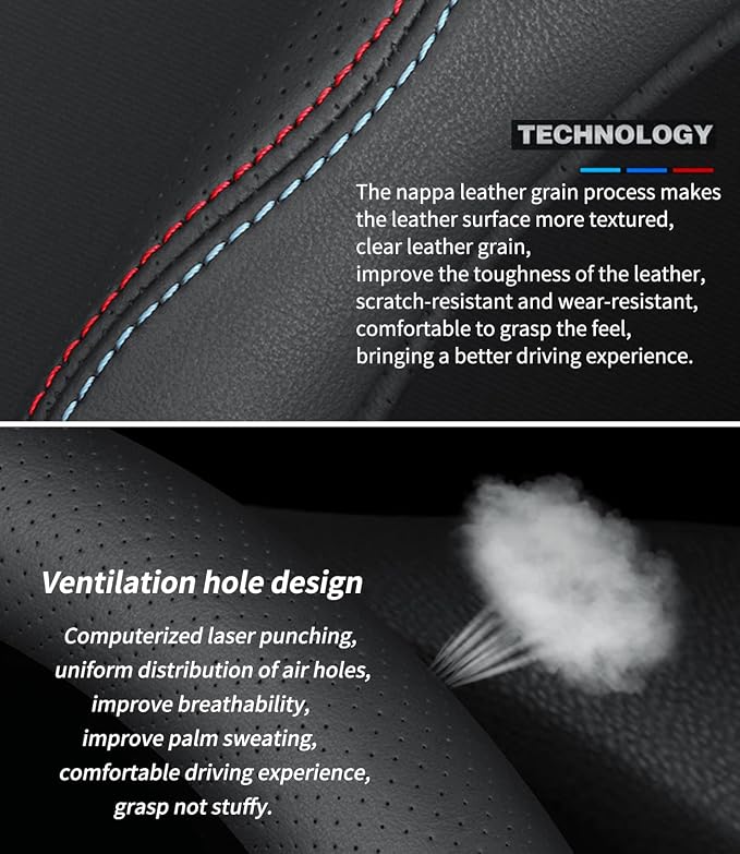 Deer Route Custom-Fit for Cadillac Steering Wheel Cover, Premium Leather Car with Logo, Non-Slip, Breathable, Accessories (B-Style, Cadillac)