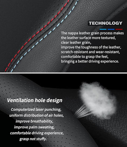 Deer Route Custom-Fit for Cadillac Steering Wheel Cover, Premium Leather Car with Logo, Non-Slip, Breathable, Accessories (B-Style, Cadillac)