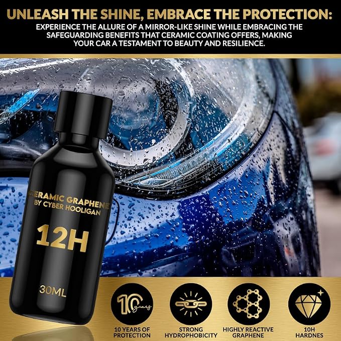 12H Advanced Graphene Ceramic Coating for Cars (30ml x 2) - Car Detailing Kit, Long-Lasting Protection, Ultra High Gloss, Easy Application