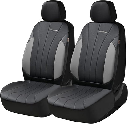 Coverado Car Seat Covers， 2 Front Seats Waterproof Nappa Leather Automotive Seat Protectors, Front Luxury Mesh Seat Covers, All-Weather Universal Fit for Most Cars SUVs, Trucks, Black