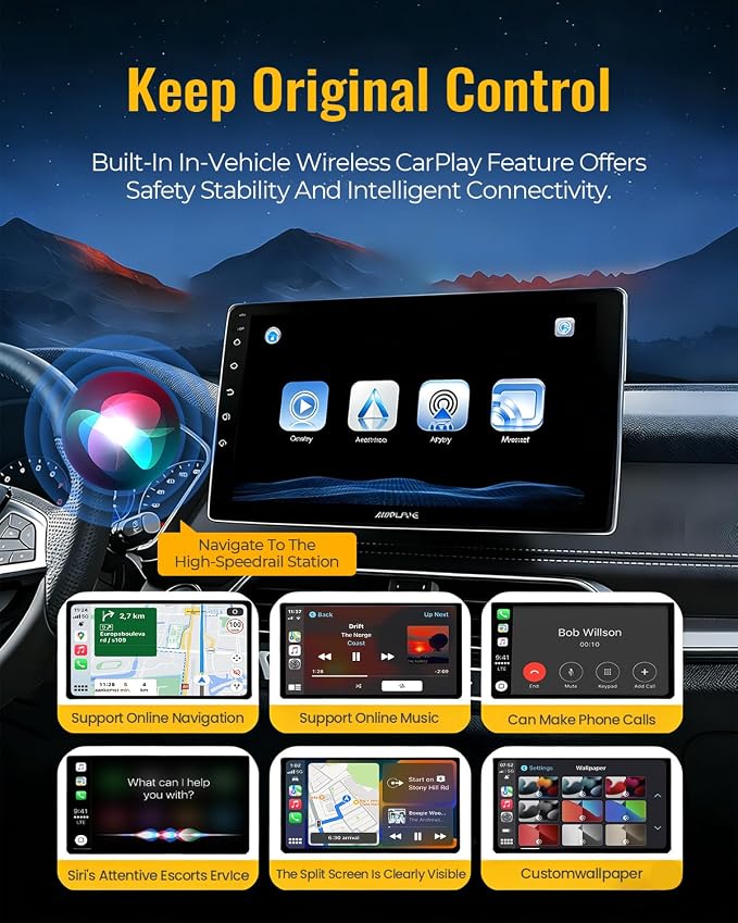 4-in-1 Wireless CarPlay & Android Auto Adapter w/AirPlay Mirroring, [Zinc Alloy] Stream Video, Bluetooth 5.4, Low Latency for Factory Wired Cars