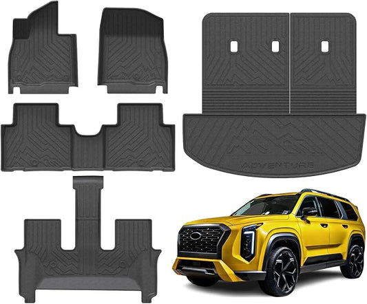 KUST Floor Mats Set for 2026 Hyundai Palisade 7/8 Seats (Gas Only), All Weather Floor Liners & Rear Trunk Mat & Backrest Mat for Palisade Accessories TPE Rubber Car Mats High Edge