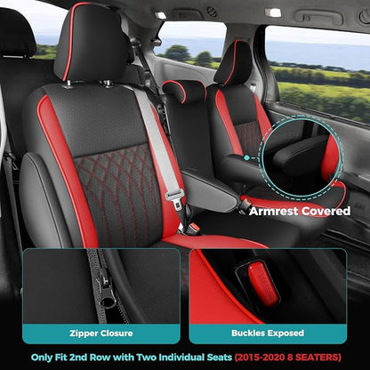 Customized for Toyota Sienna Seat Covers 2011-2020 Sienna 8 Seats 3 Row, Leather Car Seat Covers Waterproof Seat Covers Full Set for Cars, Car Seat Protectors, Airbag Compatible(BlackRed)