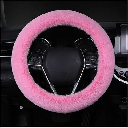 Ziciner Fuzzy Steering Wheel Cover, 15 inch Soft Wool Fur Steering Wheel Protector, Fluffy Wheel Covers for Winter Warm, Car Interior Decoration Accessories for Women Men (Pink)