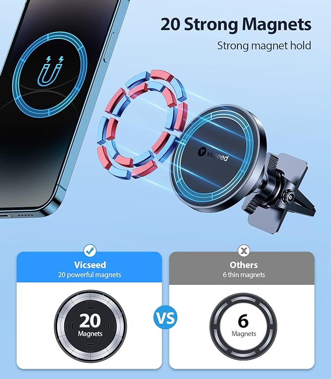 VICSEED for MagSafe Car Mount [Upgraded Strongest Magnet Power] Magnetic Phone Holder for Car Vent 360 Adjustable Magnetic Car Phone Holder Mount for iPhone 17 Pro Max 16 15 14 13 12 Plus Mini