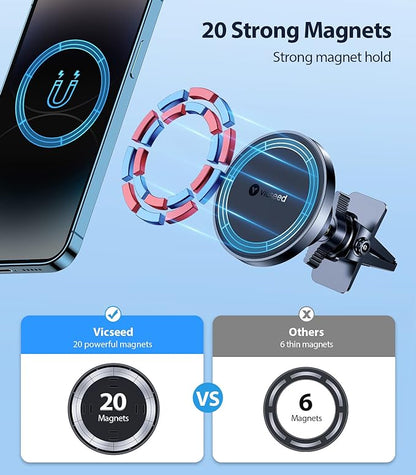 VICSEED for MagSafe Car Mount [Upgraded Strongest Magnet Power] Magnetic Phone Holder for Car Vent 360 Adjustable Magnetic Car Phone Holder Mount for iPhone 17 Pro Max 16 15 14 13 12 Plus Mini