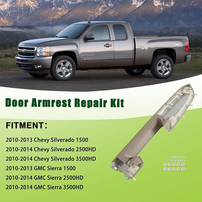 Upgraded Door Armrest Repair Kit Right Passenger Side Door Panel Handle Tan Compatible with 2010-2014 Chevy Silverado GMC Sierra 1500 2500HD 3500HD Replaces 22818472