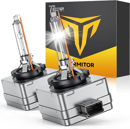 Termitor D1S HID Headlights Bulbs, 800% Enhanced Brighter, 6000K Cool White, IP68 Xenon 35W Design for Replace 66144 66140 85140 85415, Direct Plug-and-Play Installation, Pack of 2