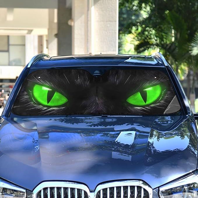 Windshield Sun Shade Green Eyes Front Window Block UV Shades Visor Reflective Retractable for Car SUV Trucks