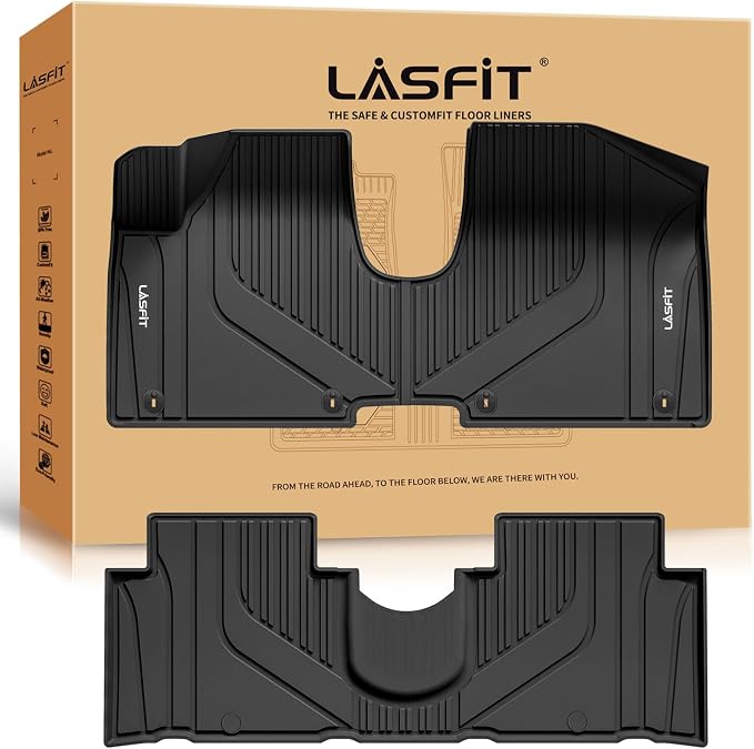 LASFIT Floor Mats for Hyundai Ioniq 5 2024 2023 2022 Only Movable Console (Limited Models), Custom Fit TPE All Weather Floor Liners 1st & 2nd Row Car Mats for Ioniq 5 Slide Console Version, Black