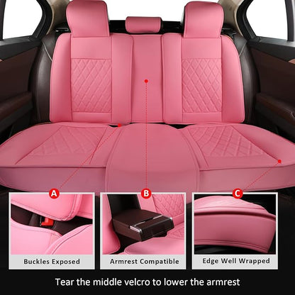 MIROZO Seat Covers Full Set Pink, Leather Car Seat Covers Waterproof Automotive Seat Covers Universal Car Seat Protector Seat Cover Set Vehicle Cushion Cover for Sedan, Truck and SUV (Full Set, Pink)