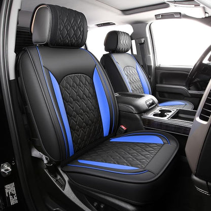 JOJOBAY Chevy Silverado Seat Covers,Leather Seat Covers for GMC Sierra,Custom Fit 2007-2026 1500 2500HD 3500HD Crew Double Extended Regular Cab,LT LZT RST(Full Set,Black Blue)