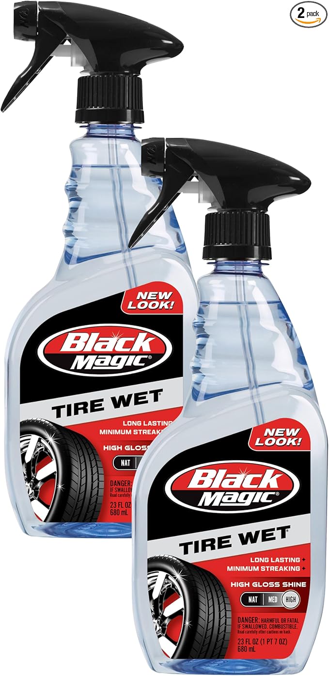 Black Magic 120217 Tire Wet, 23oz (Pack of 2) - Specially Formulated Tire Shine Applicator Cleaner to Keep Them Looking Wet, Black, and Glossy with One Quick Spray – Long-Lasting Protection for Tires | Specially Formulated Tire Shine Applicator Cleaner...