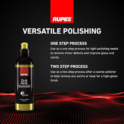 RUPES 9.DAFINE250 Pack of 1 250 ml Yellow D-A Fine High Performance Polishing Compound for Car Detailing & Removing Scratches| Removes Fine Defects | Micro-Abrasive Technology | Removes Swirl Marks