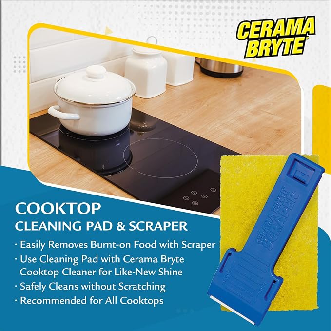 Cerama Bryte 6 Piece Cooktop Scraper & Pad Set, 3 Scrapers & 3 Pads