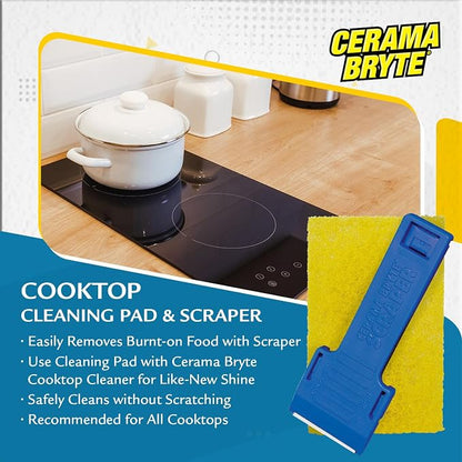 Cerama Bryte 6 Piece Cooktop Scraper & Pad Set, 3 Scrapers & 3 Pads