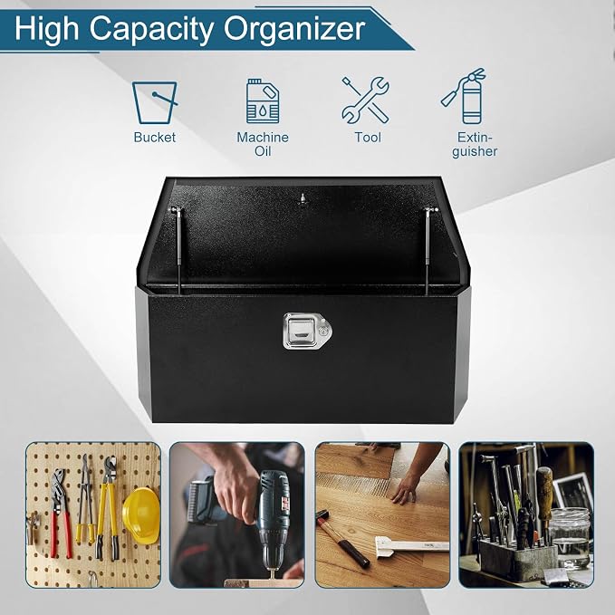 35"X12"X12" Truck Tool Box Black Heavy Duty Steel Metal Trailer Tongue Box Pick Up Storage Organizer w/Lock & Keys