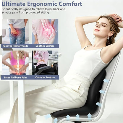 Car Seat Cushion with Lumbar Support Pillow - Memory Foam Driver Seat Cushion for Back & Sciatica Pain Relief, Washable Cover, Non-Slip Bottom for Long Driving, Office Chair & Truck (Black)