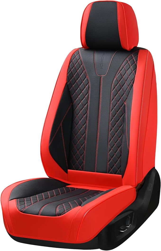 FLORICH Car Seat Covers Front Seats Luxury Faux Leather Waterproof Seat Covers Car Seat Protector Automotive Seat Covers Cushion Universal Fit for Most Cars SUV Trucks, Black&Red