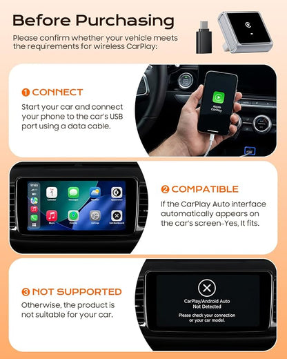 Wireless CarPlay Adapter for iPhone Only, with USB-C | Zero-Latency Auto-Connect GPS, Easy Wired-to-Wireless Conversion for Apple CarPlay, Works with Factory Wired CarPlay, Gray