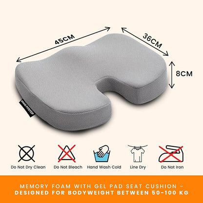 GRAND PITSTOP Memory Foam Seat Cushion for Office Chair Car & Home Orthopedic Tailbone & Sciatica Pain Relief Pad Ergonomic U-Shaped Design with Cooling Foam, Non Slip Base & Washable Cover