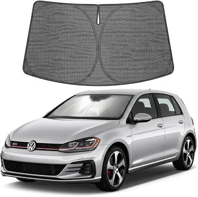 Proadsy Windshield Sun Shade Custom Fit Volkswagen Golf GTI 2022-2026 Ice Crystal Black Front Window Sunshade UV and Heat Blocker Foldable Visor Keeps Car Cooler for Summer Parking and Daily Use