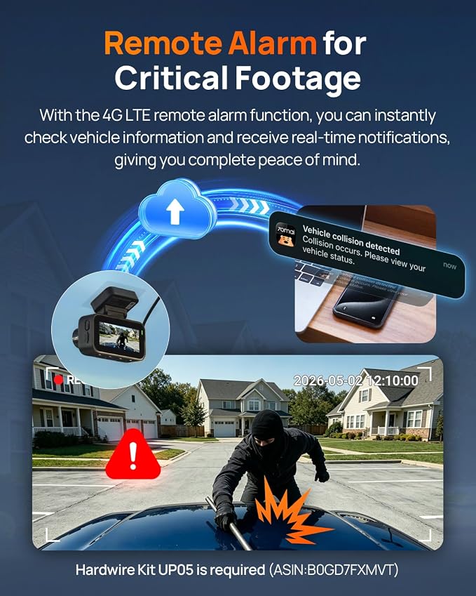 70mai A810 Lite 4K Dash Cam Front and Rear, 5GHz Wi-Fi 6 DashCam, Car Camera 4G LTE Remote Access, GPS Tracking, HDR Night Vision, 24H Parking Mode, Voice Control, Emergency Lock, Loop Recording