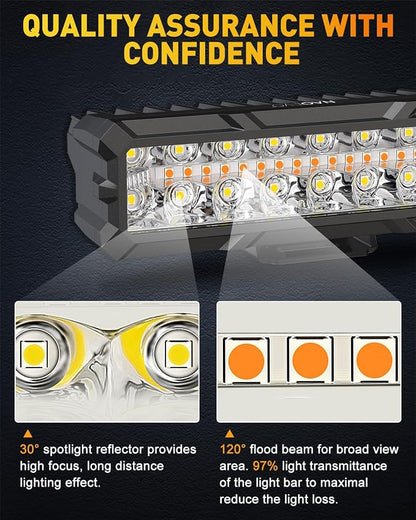NAOEVO 6in LED Light Bar, 50W 4000LM LED Off Road/Fog/Driving Lights, Spot & Flood Combo for Trucks, Cars, Boat, ATV, UTV, 2 Pcs (White/Amber/White&Amber)