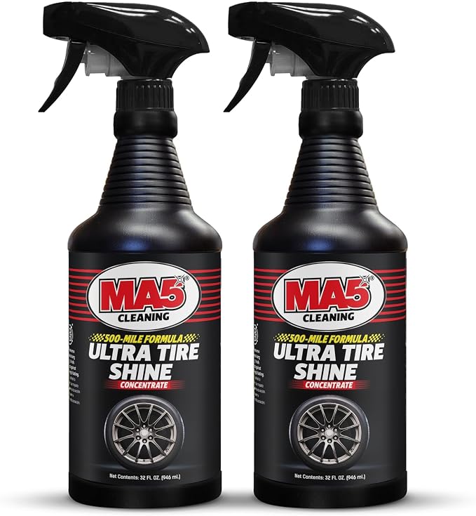 MA5X Ultra Tire Shine | Wet-Look Car Tire Shine Spray & Protectant | Tire Black Finish, No-Sling Formula, Professional Concentrated Shine | 32oz Spray Bottle | Pack of 2