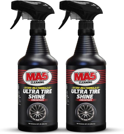 MA5X Ultra Tire Shine | Wet-Look Car Tire Shine Spray & Protectant | Tire Black Finish, No-Sling Formula, Professional Concentrated Shine | 32oz Spray Bottle | Pack of 2