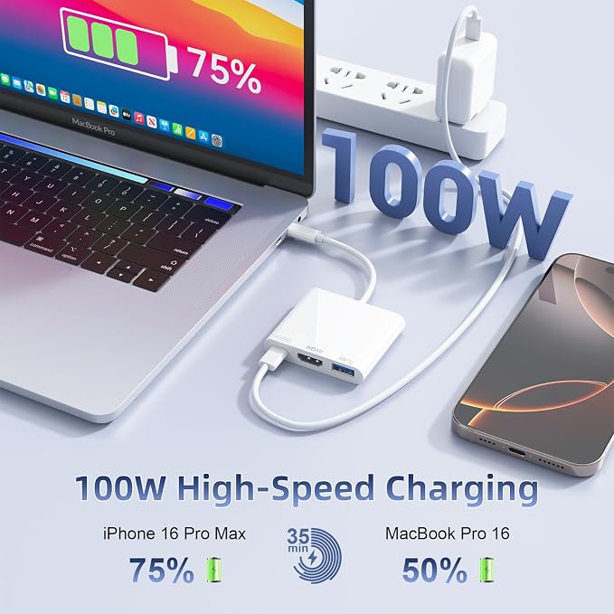 MTAKYI 100W USB C to HDMI Adapter Upgraded Wireless Carplay and Android Auto Dongle Support Netflix/YouTube, CarPlay Ai Box with USBA-C and USBC-C Cable for iPhone Android