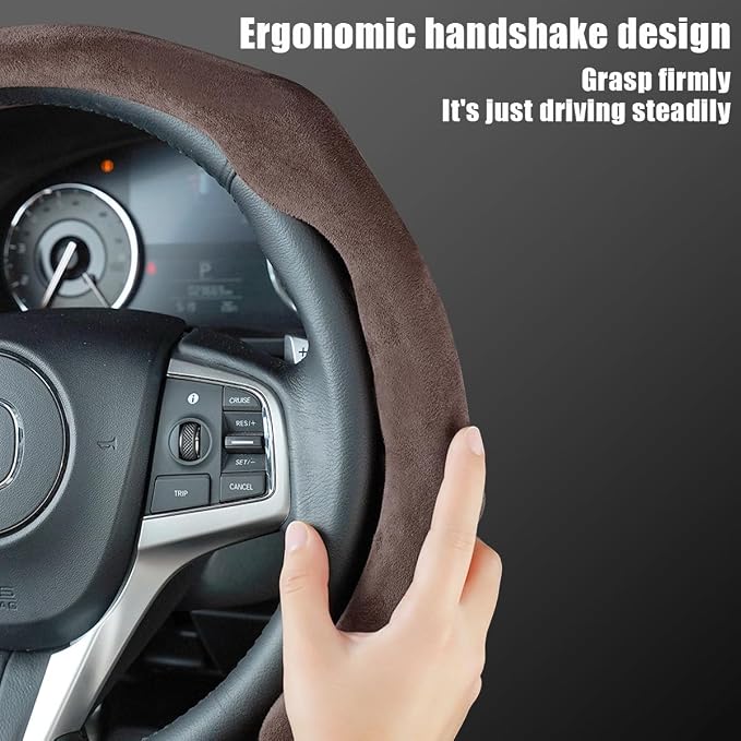 Mandark Car Steering Wheel Cover, Suede Sport Vehicle Steer Wheel Protector Fitting 15 Inch, Non-Slip Comfortable Automotive Interior Decoration Accessories, Universal for Most Cars (Coffee)