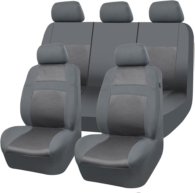 CAR PASS Seat Cover Full Sets, 3D Air Mesh Car Seat Cover with 5mm Composite Sponge Inside,Airbag Compatible Universal Fit for SUV,Vans,sedans, Trucks, Automotive Interior Covers(Pure Gray)