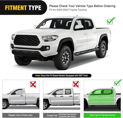 Nilight Running Boards for 2005-2023 Toyota Tacoma Double Cab 4 Full Size Doors 6 Inch Side Step Nerf Bars Black