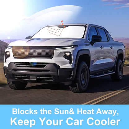 TINGLU Sun Shade for Chevrolet/Chevy Silverado 1500 2019-2024 2025 2026 Accessories Windshield Sun Shade Window Shade UV Rays Protection Sun Visor Cover with Steering Wheel Sunshade Storage Bag