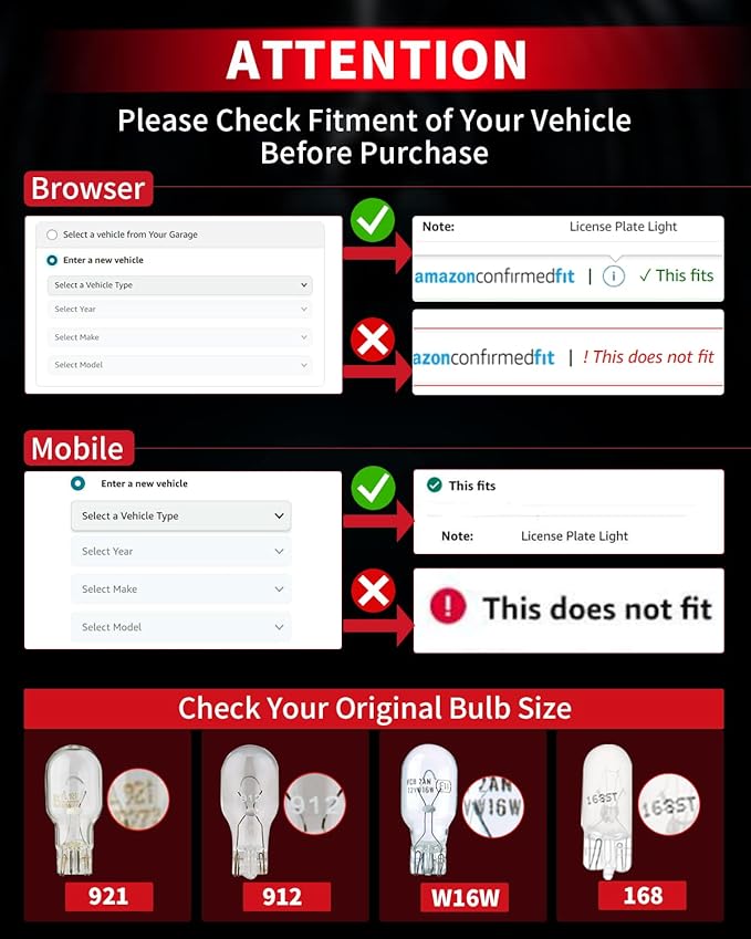 LASFIT 921 LED Bulb Reverse Light, 912 T15 6000K White Canbus Error Free W16W 906 904 Backup Light Replacement Cargo Lights for Car Trunk, Super Bright, Pack of 2