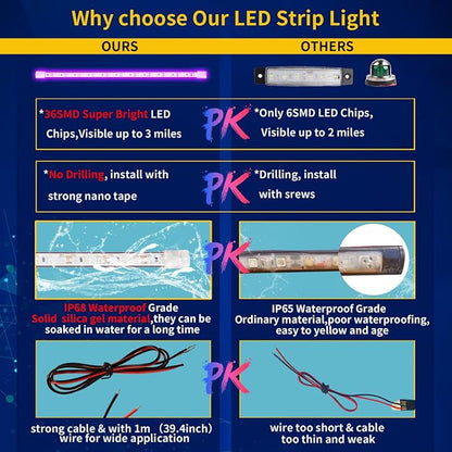 DUOFU365 Pink Led Strip Lights,12V Interior Light Strip IP68 Waterproof Cuttable for Car Motorcycles Boat Golf Cart Truck Cargo Home Decoration with Strong Nano Tape 12inch(Pack of 4)