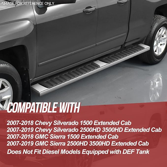 6.75 inch Running Boards Compatible with 2007-2019 Chevy Silverado GMC Sierra 1500 2500 HD 3500 HD Double Cab Extended Cab Side Step Bars Stainless Steel