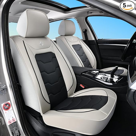Gray Car Seat Covers Complete Set, Universal Car Seat Covers for Cars, Premium Waterproof Leather, Protect & Upgrade Car Interiors, Airbag Compatible, Easy to Install & Clean Up
