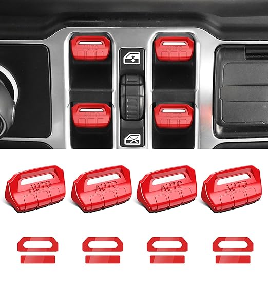 Fits for JL Jeep 4 PCS Upgrade Window Switch Button Cover Compatible with Jeep Wrangler JL JLU 2026 2025 2024 2023 2022 2021 2020 2019 2018 & Gladiator JT 2020-2026 Interior Accessories (Bright Red)